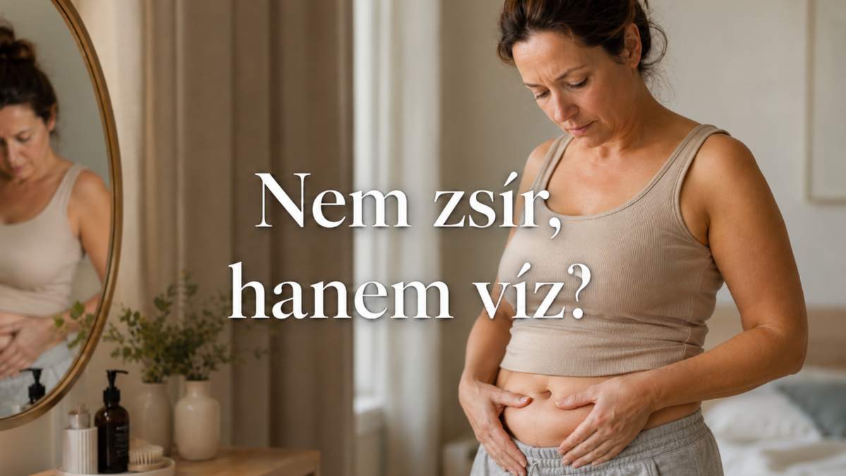 Nem zsír, hanem víz kérdést bemutató alakformálás téma, ahol egy negyven év körüli nő a hasát vizsgálja vizesedés miatt